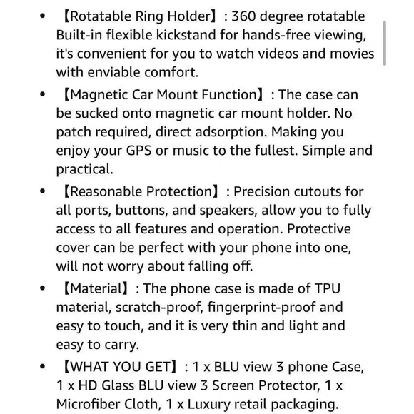 BLU View 3 Case with Tempered Glass Screen Protector Rotating Ring Magnetic Blue - Picture 7 of 8